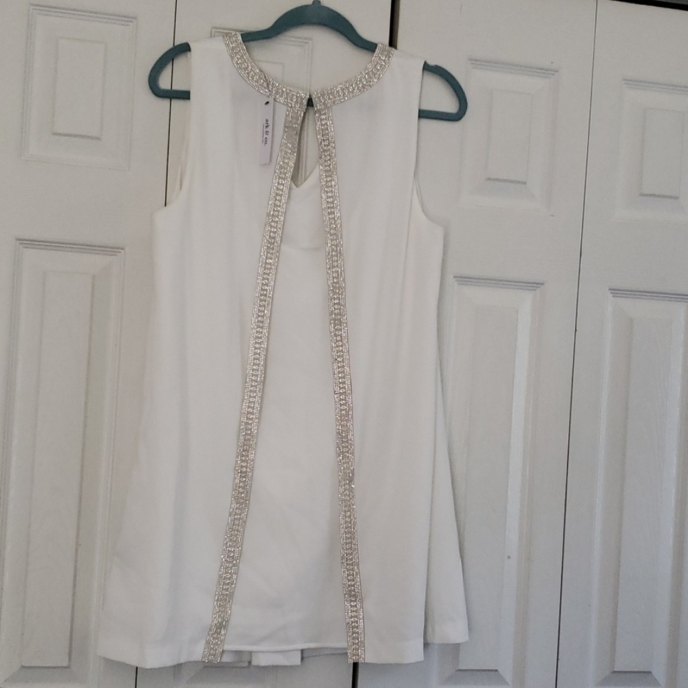 Ark & Co. White v neck rhinestone cocktail dress